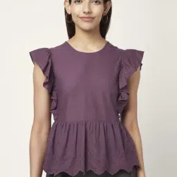 Akkriti by Pantaloons Wine Cotton Embroidered Top-picture-11
