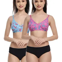 FIMS Blue & Pink Floral Print Bra Panty Sets - Pack Of 2-image-56