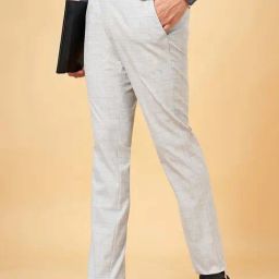 Peregrine by Pantaloons Light Grey Slim Fit Flat Front Trousers-image-61