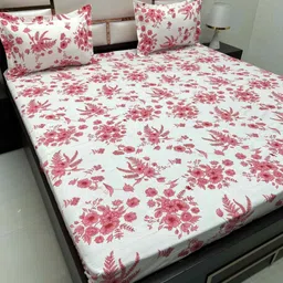 Pure Decor Pink & Pink Floral Queen Bedsheet with 2 Pillow Covers-image-122