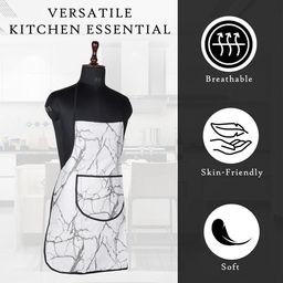 Kuber Industries White & Grey Marble Design Printed Apron With Front Pocket image 4