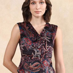 RAREISM Paisley Printed V-Neck Velvet Waistcoat-picture-22