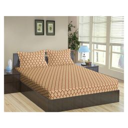 Trance Home Linen Pure Cotton King Size Fitted Bedsheet with Pillow Covers - Clay Red-image-99
