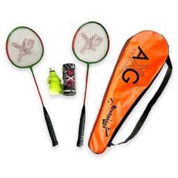 AXG New Goal Thrasher Racquets with Plastic shuttles Badminton Kit - Red & Green-18