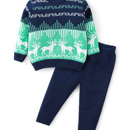 Babyhug Knitted Full Sleeves Sweater Set with Reindeer Design - Navy Blue & Green-image-39