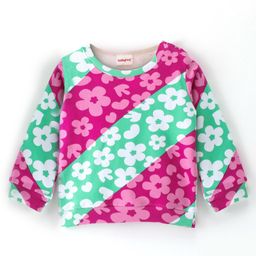 Babyhug Cotton Knit Full Sleeves Sweatshirt with Floral Print - Pink & Blue-image-123