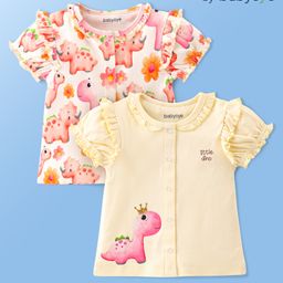 Babyoye Eco Conscious 100% Cotton Half Sleeves Dino Print Vests Pack of 2 - Pink & Peach-image-40