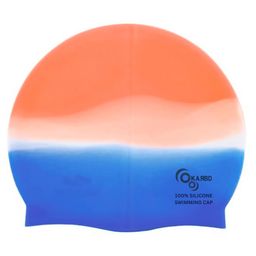KARBD Silicone Universal Size Swimming Cap - Multicolor Orange White Blue-3