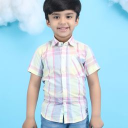 Polka Tots Half Sleeves Checked Shirt - Yellow-image-100