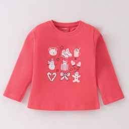 CUCUMBER Sinker Knit Full Sleeves T-Shirt with Christmas Theme Print - Orange-14