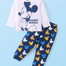 Babyhug Disney Single Jersey Knit Full Sleeves Night Suit With Mickey Mouse Graphics - White & Navy-image-60
