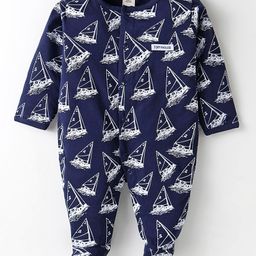 ToffyHouse 100% Cotton Knit Full Sleeves Sleep Suit With Sailboats Print - Navy-image-73