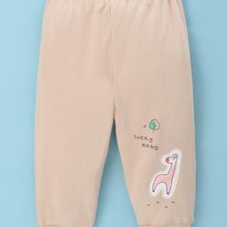 Tango Looper Knit Full Length Lounge Pant with Giraffe & Text Print - Light Brown-28