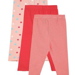 MINI KLUB Cotton Pack Of 3 Solid & Striped Leggings - Pink Red & Coral-image-98
