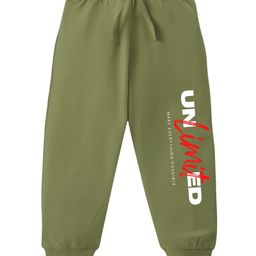 KAVEE Pure Cotton Terry Biowashed Unlimited Text Printed Joggers - Olive Green-image-97