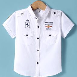 ToffyHouse Poplin Woven Half Sleeves Shirt with Text Embroidery - White-image-89