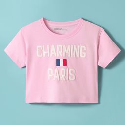 Doreme Single Jersey Knit Half Sleeves T-Shirt With Charming Paris Text Print - Pink-image-63