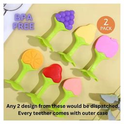 Numum Silicone Fruit Teether Grapes & Strawberry Shape Teether Pack of 2 - Multicolour ( Color and design may vary)-17