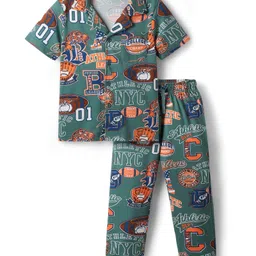 Pine Kids Single Jersey Knit Half Sleeves Co-Ord Night Suit with Sports Print - Foliage Green-picture-23