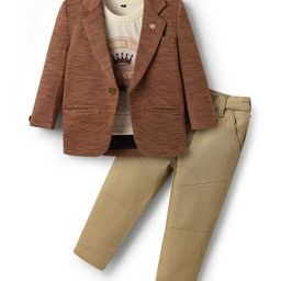 Dapper Dudes Full Sleeves Striped Blazer With Typography Printed Tee Tee & Pant - Brown-image-61