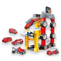 YAMAMA 4-in-1 Fire Fighters Rescue Car Race Track Toys Set with Catapult Launcher & Ejection Feature Friction Powered Toys For Kids 6 Pcs - Multicolor-image-36