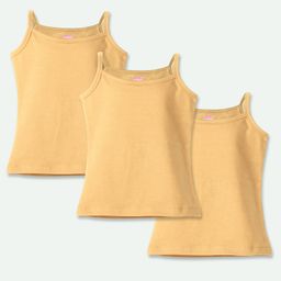 Ariel Cotton Lycra Knit Pack Of 3 Sleeveless Solid Camisoles - Beige-image-21