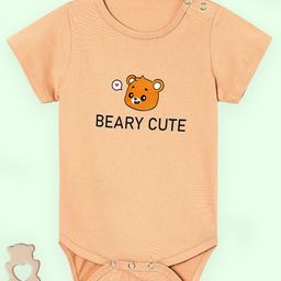 The Mom Store Cotton Knit Half Sleeves Beary Cute Text & Baby Bear Printed Onesie - Sand-image-89