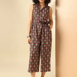 Anouk Printed Shirt Collar Culotte Jumpsuit with Waist Tie-Ups-picture-41