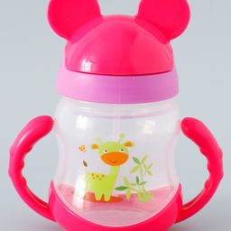 fab n funky Straw Sipper with Twin Handle & Straw Giraffe Print Pink - 200 ml image 2