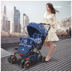 StarAndDaisy Baby Stroller with Lightweight, Stroller for Baby Boy 0 to 3 years, Pram for Baby with 3-Point Safety Harness, Adjustable Backrest, 360° Swivel Wheel, Large Storage, Reversible Handlebar, Extended Mosquito Net (Square Print) image 2