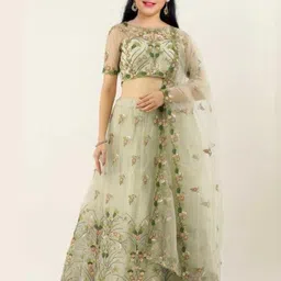 F Plus Fashion Girls Green Net Semi-Stitched Lehenga Choli-picture-23