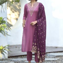 PEENGAX Floral Yoke Design Sequnnied Straight Kurta With Trousers & Dupatta-picture-41