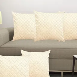 IVAZA Cream-Coloured Set of 5 Checked Velvet Square Cushion Covers-15