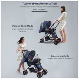 StarAndDaisy Baby Stroller with Lightweight, Stroller for Baby Boy 0 to 3 years, Pram for Baby with 3-Point Safety Harness, Adjustable Backrest, 360° Swivel Wheel, Large Storage, Reversible Handlebar, Extended Mosquito Net (Square Print) image 4