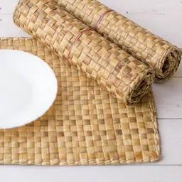 ASAMA 6Pcs Beige Wicker Dining Mats-32