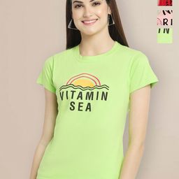 Metronaut Women Pack of 3 Typography Printed Round Neck Cotton T-shirts-image-94