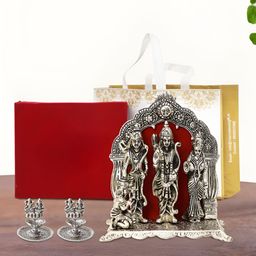 INTERNATIONAL GIFT Silver-Toned 3 Pcs Lord Ram Darbar Religious Idol Showpiece-image-24