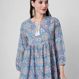 Rubellite Floral Printed Tie-Up Neck Empire Kurti-27
