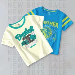 CODEZ Boys Pack Of 2 Typography Printed Round Neck Cotton T-shirts-image-47