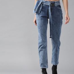 Roadster Women Blue Slim Fit Light Fade Stretchable Jeans with Belt-image-92