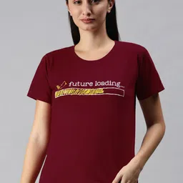 BRATMA Women Maroon & White Printed T-shirt-picture-54