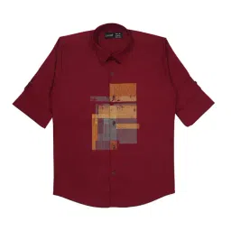 Cavio Boys Maroon Printed Full Sleeves Shirt-image-1
