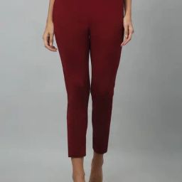 Cantabil Maroon Cotton Straight Fit Pants-picture-11