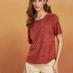 Fabindia Red Cotton Printed Top-image-96