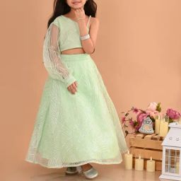 LilPicks Kids Green Embellished Full Sleeves Lehenga with Choli-image-21