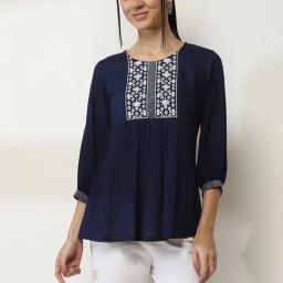 Rangriti Indigo Regular Fit Printed Tunic-10