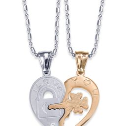 Peora Rose Gold-Toned & Silver-Toned Heart Shape Couple Pendant with Chain-image-5