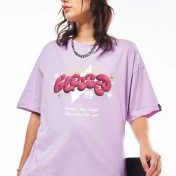 Bewakoof Purple Oversized Graphic T-Shirt-32