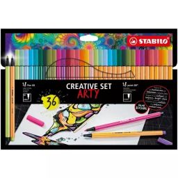 Stabilo ARTY Creative Pen Set (Felt-Tip Pens + Fineliners) Multicolor for Artists, Students, Hobbyists, 8868/36-1-20-6 (Set of 26)-61