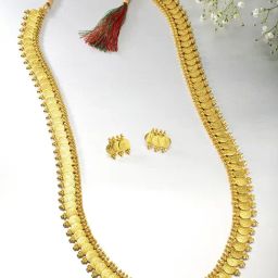 Peora Gold-Plated Bridal Long Maharani Coin Necklace & Earrings Jewellery Set-17